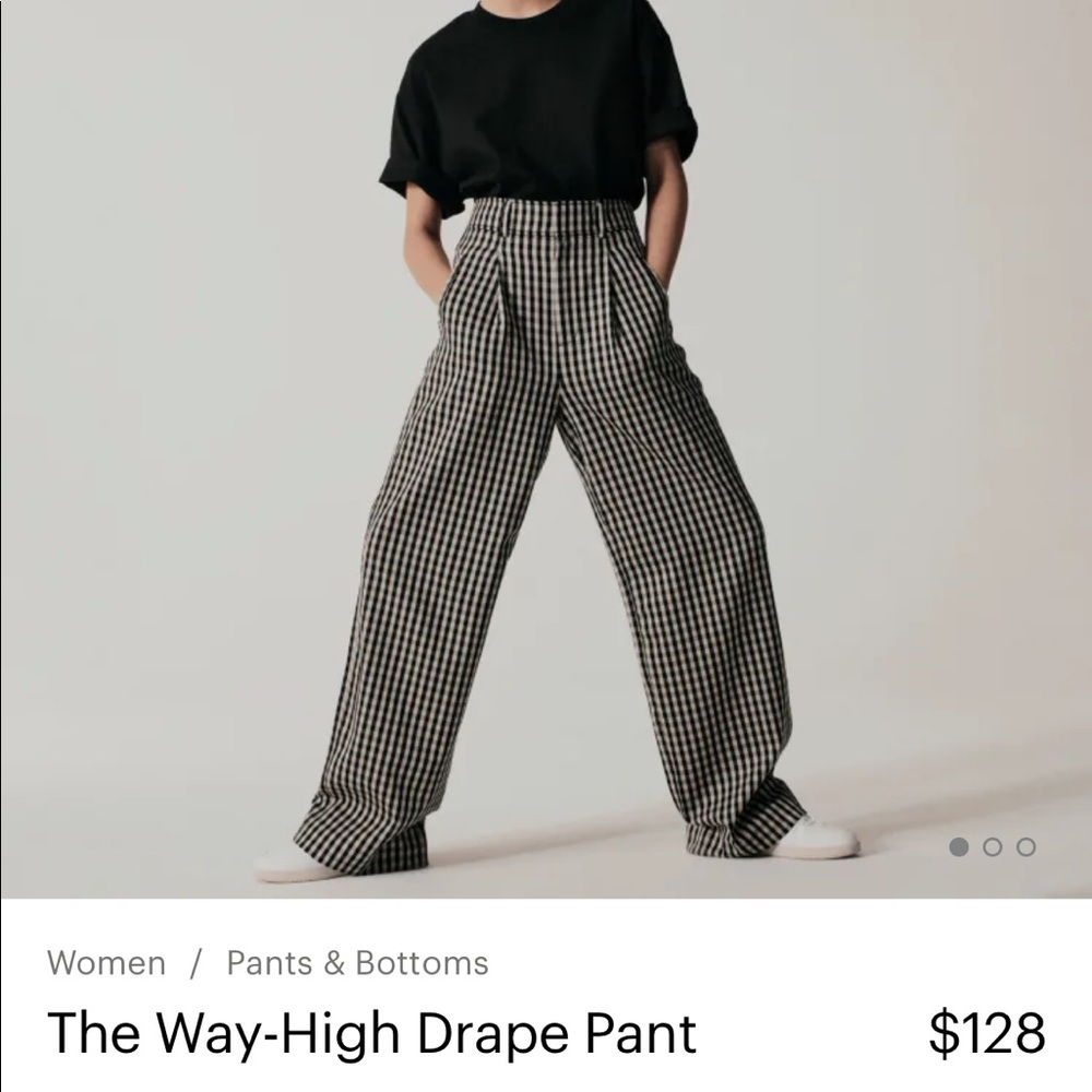 Everlane Way High Pants. Khaki/black gingham plaid